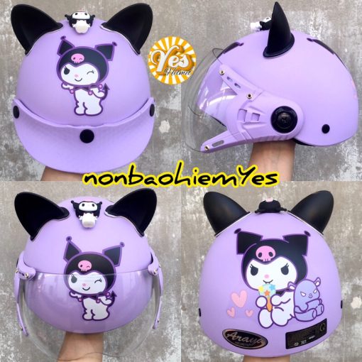 Mũ bảo hiểm Kuromi kính cho bé & người lớn cao cấp - Ảnh 2