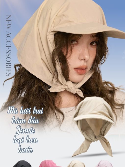 Mũ Lưỡi Trai Trùm Đầu Jennie Loại Trơn Basic Jussy Official Kiểu Nón Kèm Khăn Trùm Đầu Đa Năng Tạo Nhiều Kiểu Dễ Thương - Ảnh 4