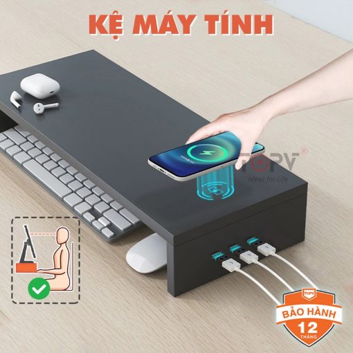 Kệ máy tính gỗ TopV để bàn giá đỡ laptop nâng pc 1 2 tầng trắng kệ màn hình decor bàn học kê vi tính TopV Home - Ảnh 2