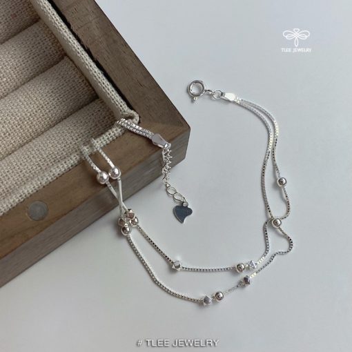 Lắc chân bạc nữ TLEE, vòng chân kép mix charm bi lục giác cá tính TLEE JEWELRY LC0128 - Ảnh 4