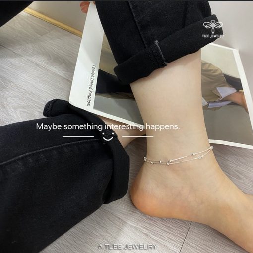 Lắc chân bạc nữ TLEE, vòng chân kép mix charm bi lục giác cá tính TLEE JEWELRY LC0128 - Ảnh 3