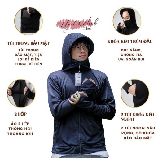 [Hỏa Tốc]Áo Chống Nắng 2 Lớp Unisex UNIM Ngừa Tia UV SPF50 Chất Kim Cương Thông Hơi Tản Nhiệt Làm Mát Khóa Kéo Kín Mặt - Ảnh 4