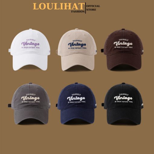 Nón lưỡi trai nam nữ thêu Vintage The Best LOULIHAT, mũ kết vải chống nắng from mềm thời trang Hàn Quốc - Ảnh 3