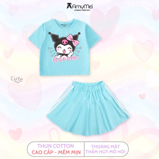 Set váy bé gái Kuromi Amymei, áo croptop, cotton 4c, thoáng mát, cho bé 16-32kg VAYAOCROPTOP_KUROMIN - Ảnh 3