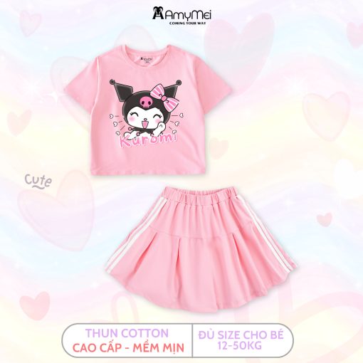 Set váy bé gái Kuromi Amymei, áo croptop, cotton 4c, thoáng mát, cho bé 16-32kg VAYAOCROPTOP_KUROMIN - Ảnh 5