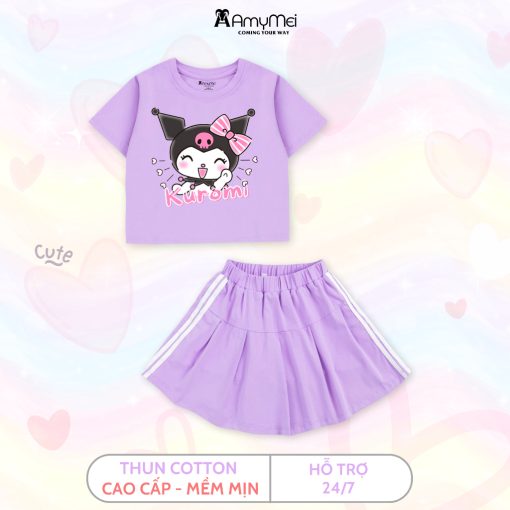 Set váy bé gái Kuromi Amymei, áo croptop, cotton 4c, thoáng mát, cho bé 16-32kg VAYAOCROPTOP_KUROMIN - Ảnh 4