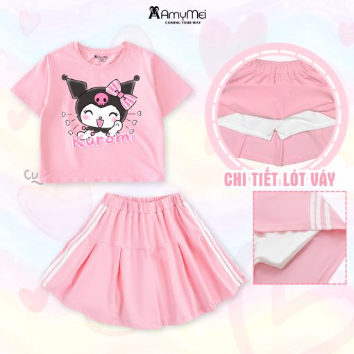 Set váy bé gái Kuromi Amymei, áo croptop, cotton 4c, thoáng mát, cho bé 16-32kg VAYAOCROPTOP_KUROMIN - Ảnh 2