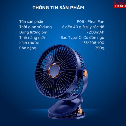 ( Loại 1)  Quạt tích điện kẹp bàn mini để bàn 5 mức độ có đèn led pin 5000 MHA Và 10000 MHA cao cấp - Ảnh 5