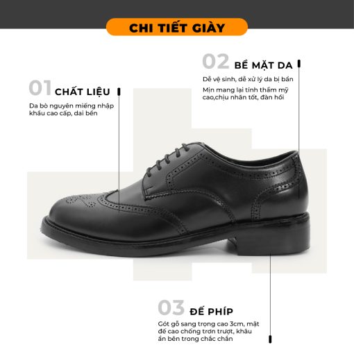 Giày Da Nam Cao Cấp DERBY 001 POLYTINO Tăng Chiều Cao Đế Gỗ Giày Tây Nam Da Bò Bảo Hành 12 Tháng - Ảnh 3