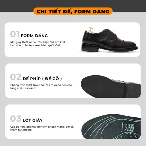 Giày Da Nam Cao Cấp DERBY 001 POLYTINO Tăng Chiều Cao Đế Gỗ Giày Tây Nam Da Bò Bảo Hành 12 Tháng - Ảnh 4