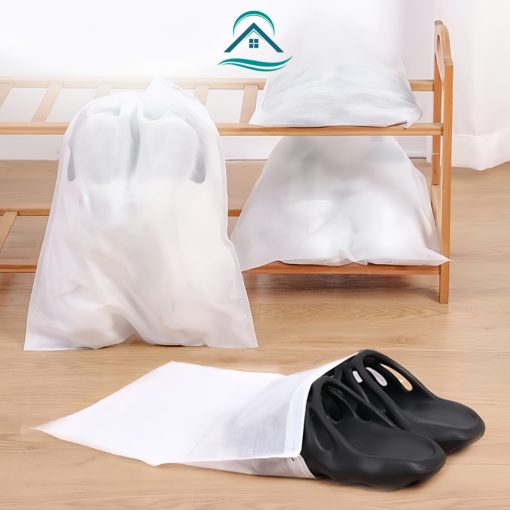 Túi đựng giày dép đa năng màu trắng, túi zip bọc giày có dây rút bằng vải bảo vệ giày dép khỏi bụi bẩn 30x37cm - Ảnh 5