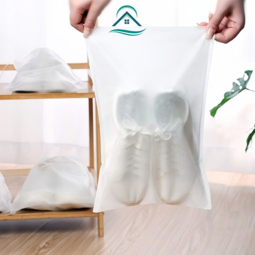 Túi đựng giày dép đa năng màu trắng, túi zip bọc giày có dây rút bằng vải bảo vệ giày dép khỏi bụi bẩn 30x37cm - Ảnh 4