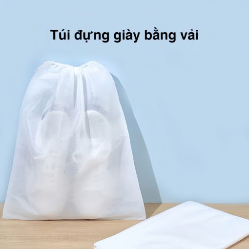 Túi đựng giày dép đa năng màu trắng, túi zip bọc giày có dây rút bằng vải bảo vệ giày dép khỏi bụi bẩn 30x37cm - Ảnh 3