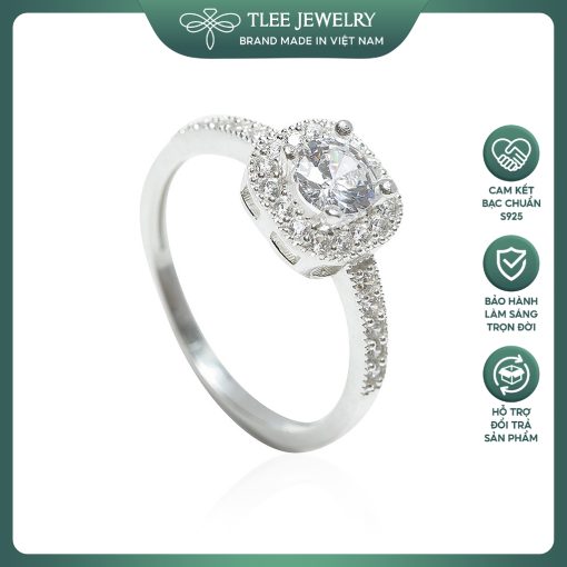 Nhẫn bạc nữ TLEE mặt vuông viền đính đá cao cấp TLEE JEWELRY A0153 - Ảnh 2