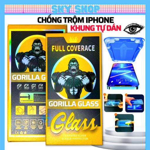 Cường lực chống nhìn trộm có khung tự dán cho iphone 11 pro max 12 pro max 13 promax x xr xs max 7 8 plus 14 15 16 - Ảnh 2