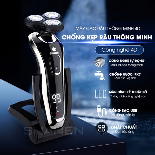 Máy cạo râu đa năng 3 lưỡi kép SHANEN, Tỉa lông mũi tiện lợi, Cạo cực sát, êm, chống nước tuyệt đối - Ảnh 4
