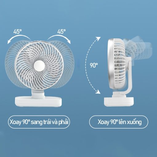 Quạt tích điện mini 5000mAh quạt sạc tích điện 4 tốc độ  tự động xoay 90° quạt mini để bàn - Ảnh 5