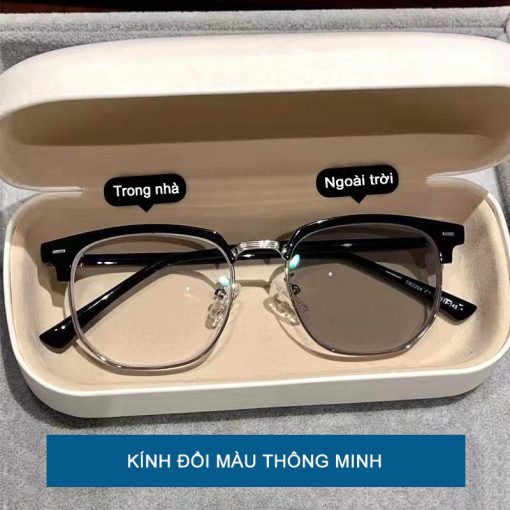 Kính râm đổi màu nam nữ Seisen Kr06 kính mát chống ánh sáng xan nửa viền gọng vuông phong cách retro thời trang Hàn Quốc - Ảnh 2