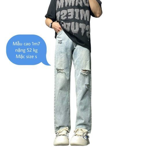 Quần Jean Baggy Nam Nữ Bagy Form Suông Ống Suông Wash Rách Phong Cách, Quần Nam Màu Rêu Bạc và Xanh - Ảnh 3