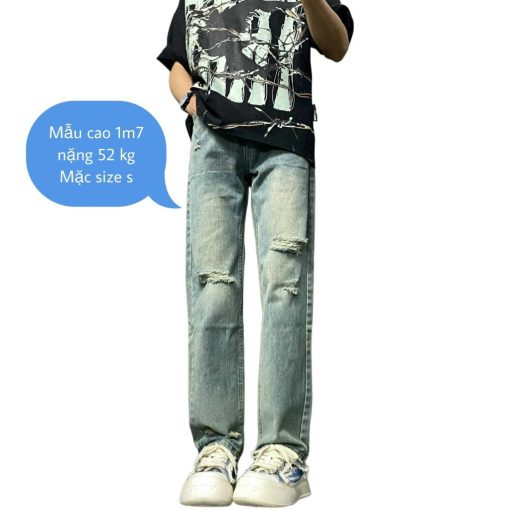 Quần Jean Baggy Nam Nữ Bagy Form Suông Ống Suông Wash Rách Phong Cách, Quần Nam Màu Rêu Bạc và Xanh - Ảnh 4