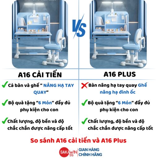 (Bản Cải Tiến) Bộ bàn học thông minh Sakawin A16 Plus Bàn ghế học sinh nâng hạ tay quay bàn và ghế. - Ảnh 4