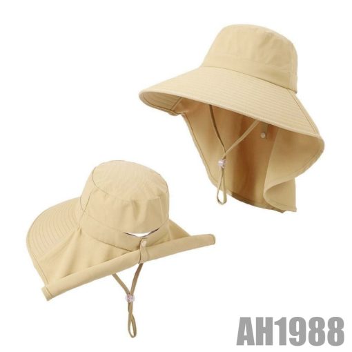 Mũ chống nắng nam nữ vành rộng che gáy có dây rút chất vải cotton mát thời trang AH1988 - Ảnh 3