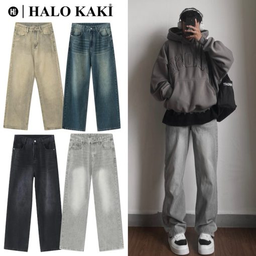 QUẦN BAGGY JEANS WASH (XÁM/KHÓI/XANH/VÀNG/ĐEN) FORM ỐNG RỘNG NAM NỮ NHIỀU MÀU PHỦ GÓT CHÙM GIÀY HALO KAKI - Ảnh 2