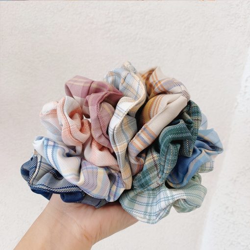 Cột Tóc Vải Scrunchies Họa Tiết Caro Vintage Hàn Quốc, Dây Buộc Tóc Scrunchies Cứng - Ảnh 5