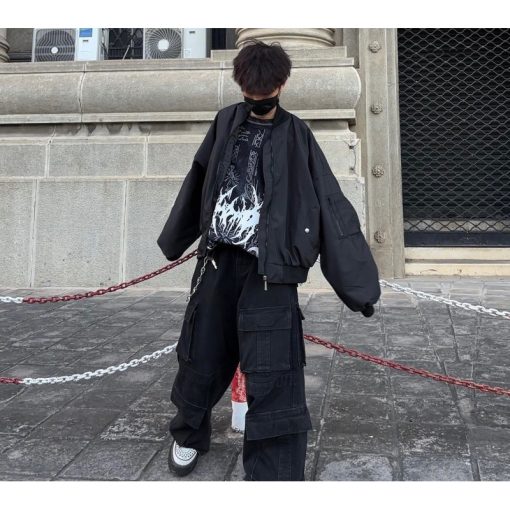 Áo Khoác Bomber Jacket Tay Nhún Nam nữ - Áo Khoác Gió Bomber Jacket dù 2 lớp dày dặn form rộng siêu xinh mẫu Bassic 2024 - Ảnh 4