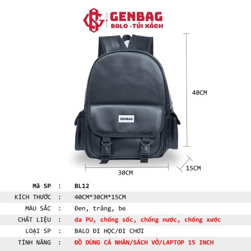 Balo da pu cao cấp balo đi học đi chơi nắp gập nhỏ gọn đeo vai đựng laptop 15 inch BL12 - Ảnh 3