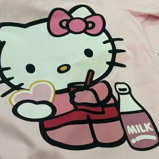 Áo Thun Ngắn Tay Nam Nữ HELLO KITTY MILK, Áo Cộc Tay Chất Cotton Thoáng Mát Cute  2025 - Ảnh 6