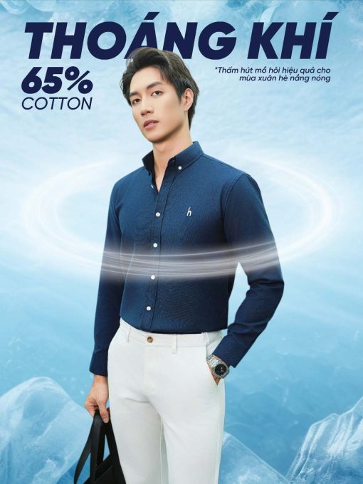 Áo sơ mi nam tay dài SEASON "BA" thêu logo, vải Oxford cao cấp, thoáng mát, đứng form - HUSSIO - Ảnh 5