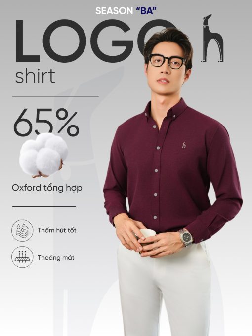 Áo sơ mi nam tay dài SEASON "BA" thêu logo, vải Oxford cao cấp, thoáng mát, đứng form - HUSSIO - Ảnh 3