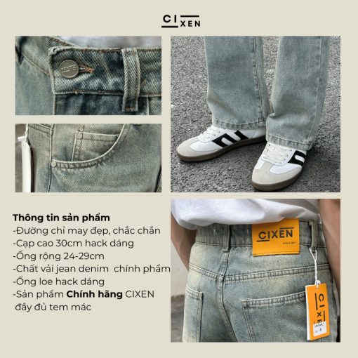 Quần jean ống loe nhẹ CIXEN Wash Dust VER 1 - Quần jeans nam loe wash DUST Streetwear - Ảnh 4