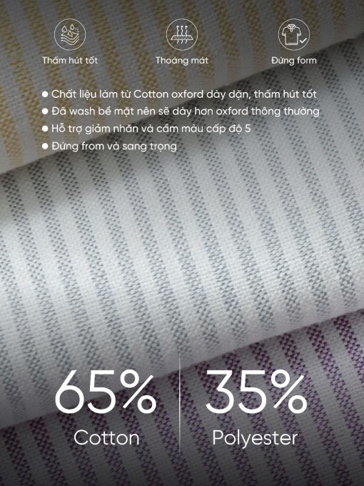 Áo sơ mi nam tay dài SEASON "BA" thêu logo, vải Oxford cao cấp, thoáng mát, đứng form - HUSSIO - Ảnh 4
