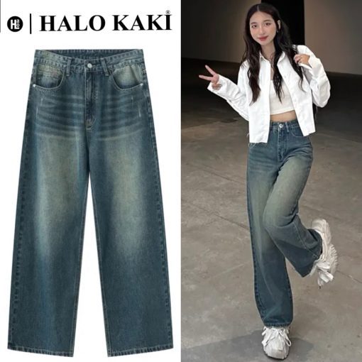 QUẦN BAGGY JEANS WASH (XÁM/KHÓI/XANH/VÀNG/ĐEN) FORM ỐNG RỘNG NAM NỮ NHIỀU MÀU PHỦ GÓT CHÙM GIÀY HALO KAKI - Ảnh 5