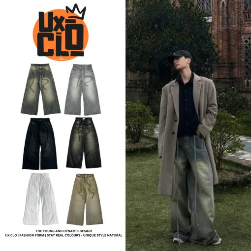 Quần Jean Ống Rộng Nam Nữ Phối Dây - UX CLO - UXC18 - Ảnh 2