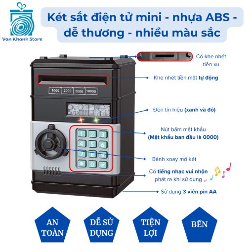 Két sắt nhựa ABS điện tử mini - ống heo tiết kiệm dễ thương - két sắt mini cho bé - két sắt mi ni - Ảnh 3