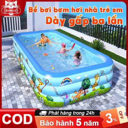 Bể bơi phao 3 tầng gấp gọn cho bé，đáy bể bơi 2 lớp chống trơn trượt hồ bơi bơm hơi - Ảnh 2