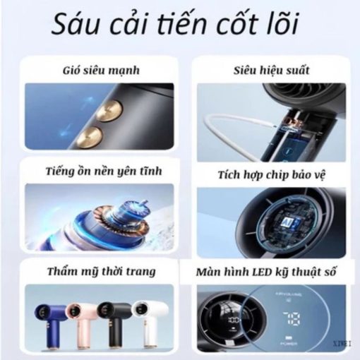 (Bản Cao Cấp) Quạt cầm tay 100 cấp độ gió, Quạt tích điện pin cao 5000 MAH hiển thị đèn led, sử dụng lâu, gió mạnh Hk68 - Ảnh 5