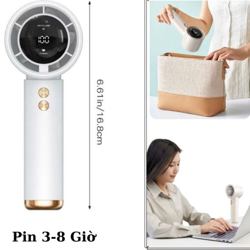 (Bản Cao Cấp) Quạt cầm tay 100 cấp độ gió, Quạt tích điện pin cao 5000 MAH hiển thị đèn led, sử dụng lâu, gió mạnh Hk68 - Ảnh 4