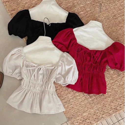 Áo babydoll linen kiểu xinh tay phồng tiểu thư công chúa bo thân nơ coquette ngực xinh xắn Kenco.clothing Sài Gòn M329 - Ảnh 3