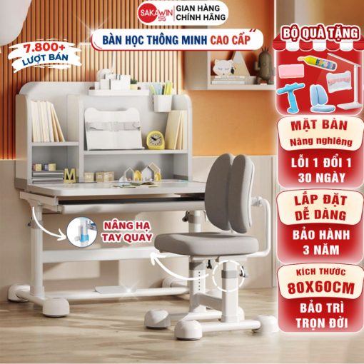 (Bản Cải Tiến) Bộ bàn học thông minh Sakawin A16 Plus Bàn ghế học sinh nâng hạ tay quay bàn và ghế. - Ảnh 2