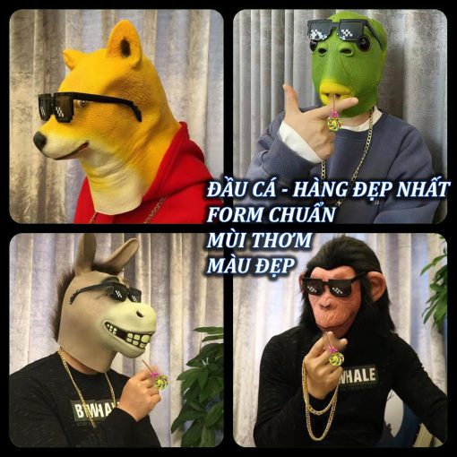 🔥 Mặt nạ đầu cá màu xanh lá hóa trang người nhện phát sáng, đầu ếch xanh, đầu ngựa, đầu chó, mặt nạ ronaldo messi j97 - Ảnh 2