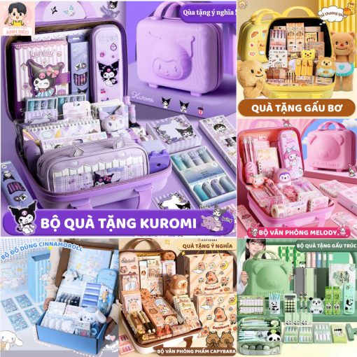 Set dụng cụ học tập Capybara, Kuromi, Melody - Hộp quà tặng văn phòng phẩm dễ thương dịp lễ cho bé - Ảnh 3