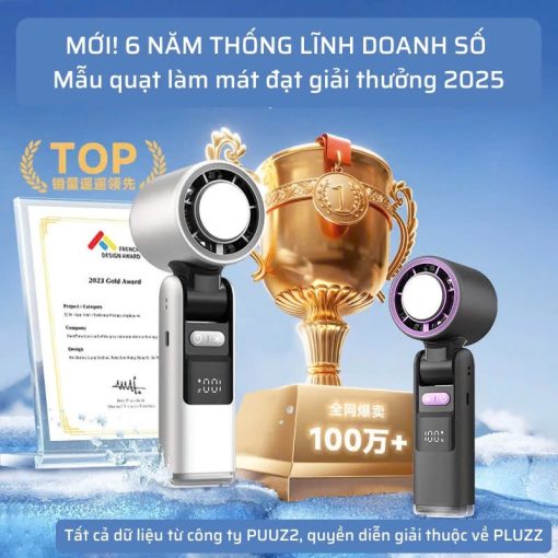Quạt Sò Lạnh Tích Điện, Quạt Cầm Tay MEGUN, Pin 5000mah Chống Ồn Gió Mạnh 18000 vòng/p, Màn Hình Led - Ảnh 4