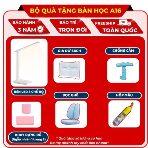 Bộ bàn học chống gù chống cận Sakawin A16 Plus Bàn học chống gù có giá sách Nâng hạ tay quay cao cấp Tiện lợi - Ảnh 3