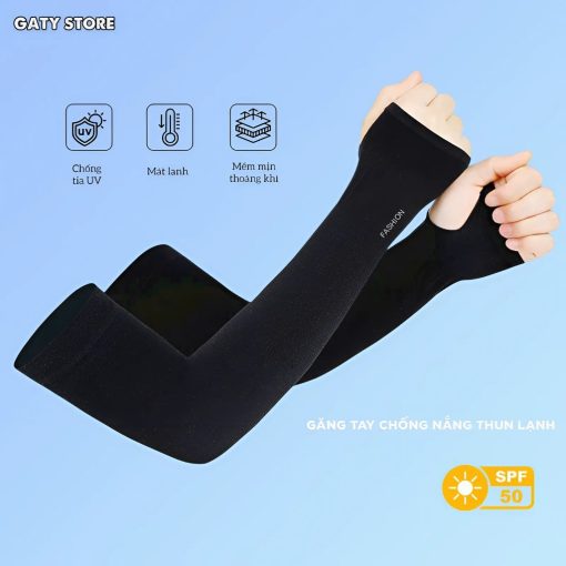 Găng tay chống nắng nam nữ kiểu dáng basic, chất liệu cotton lạnh - Gaty Store - Ảnh 2