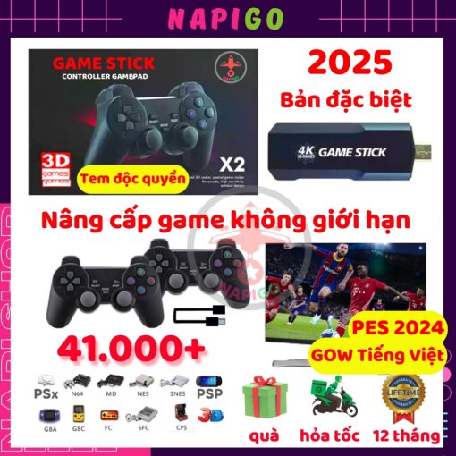 Game Stick 3D X2 PRO chơi PSP, PSx 41000 game HDMI điện tử 4 nút máy chơi game cầm tay không dây - Ảnh 2