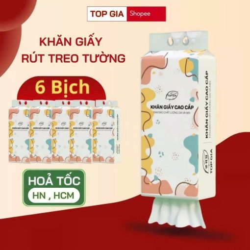 Thùng 6 bịch khăn giấy rút Top Gia treo tường đa sắc 1280 tờ, dập vân 4D, siêu dai và mềm mịn - Ảnh 3